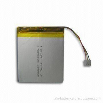 Rechargeable Lithium Polymer Battery with 3.7V Nominal Voltage and 3,200mAh Typical Capacity